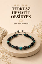 SERTİFİKALI Turkuaz-Hematit-Obsidyen Doğal Taş Makrome Bileklik ODT200