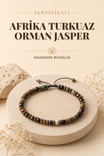 SERTİFİKALI Afrika Turkuaz-Orman Jasper Doğal Taş Makrome Bileklik ODT196
