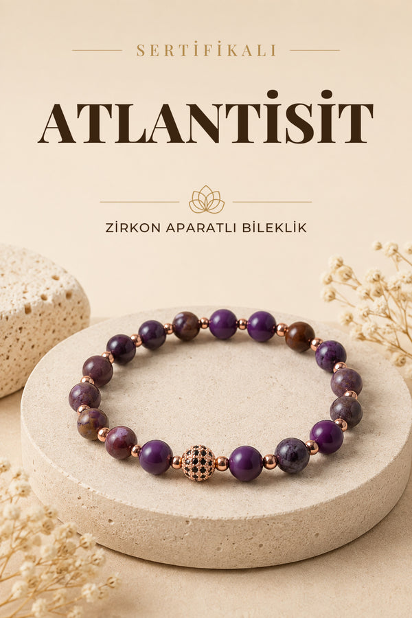 SERTİFİKALI Atlantisit Doğal Taş Zirkon Aparat Bileklik ODT197
