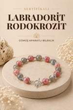 SERTİFİKALI Labradorit-Rodokrosit Doğal Taş Gümüş Aparat Bileklik ODT190