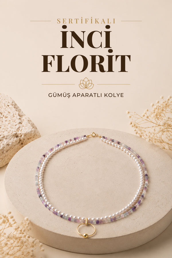 SERTİFİKALI İnci-Florit Doğal Taş Gümüş Aparat Kolye ODT151