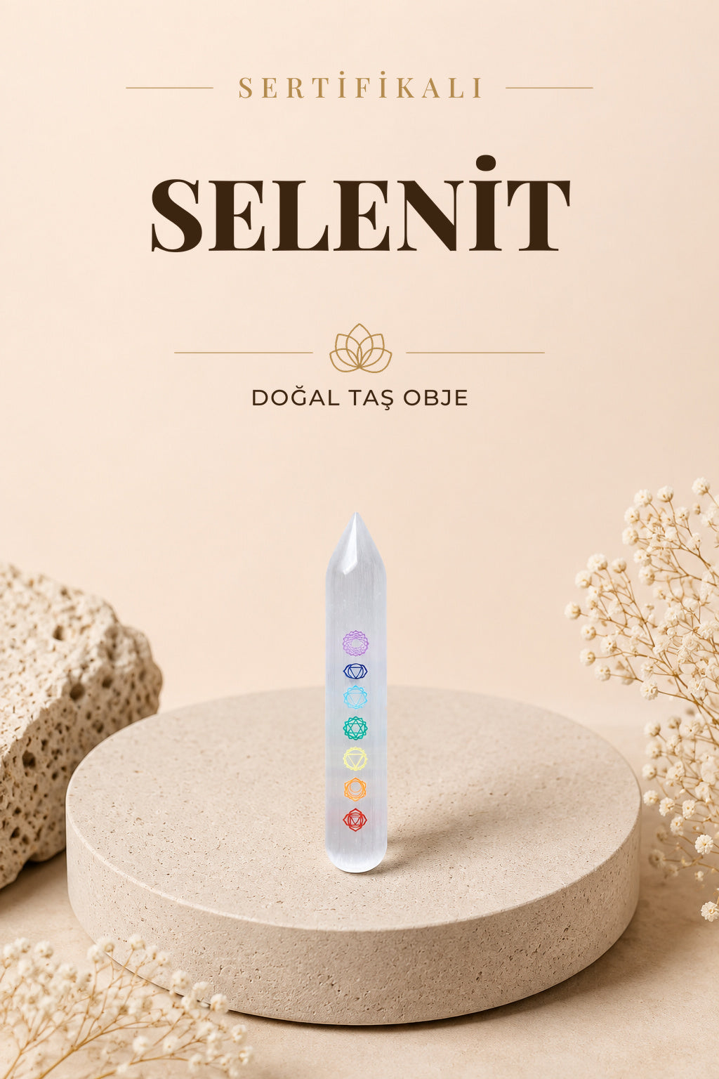 SERTİFİKALI Selenit Doğal Taş Çakra Obje ODT091