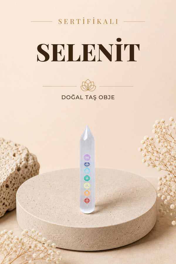 SERTİFİKALI Selenit Doğal Taş Çakra Obje ODT091