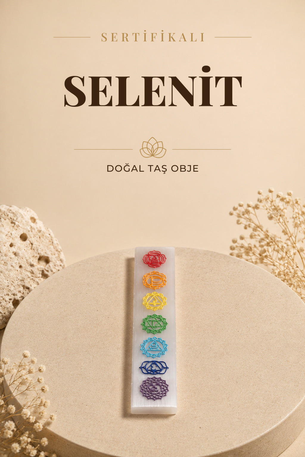 SERTİFİKALI Selenit Doğal Taş Çakra Obje ODT088