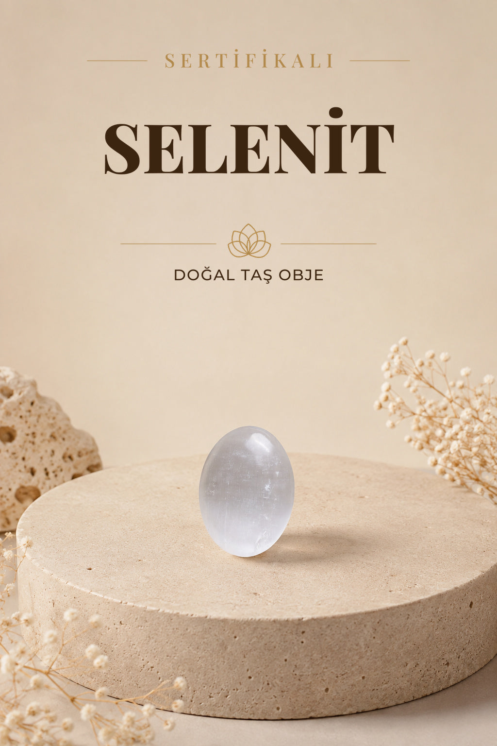 SERTİFİKALI Selenit Doğal Taş Elips Sabun ODT086