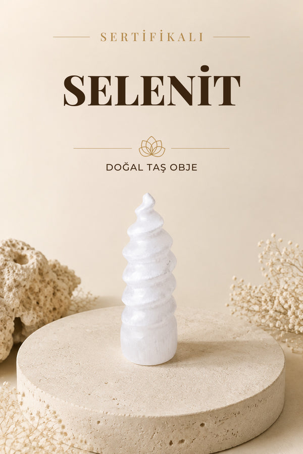 SERTİFİKALI Selenit Spiral Doğal Taş Obje ODT076