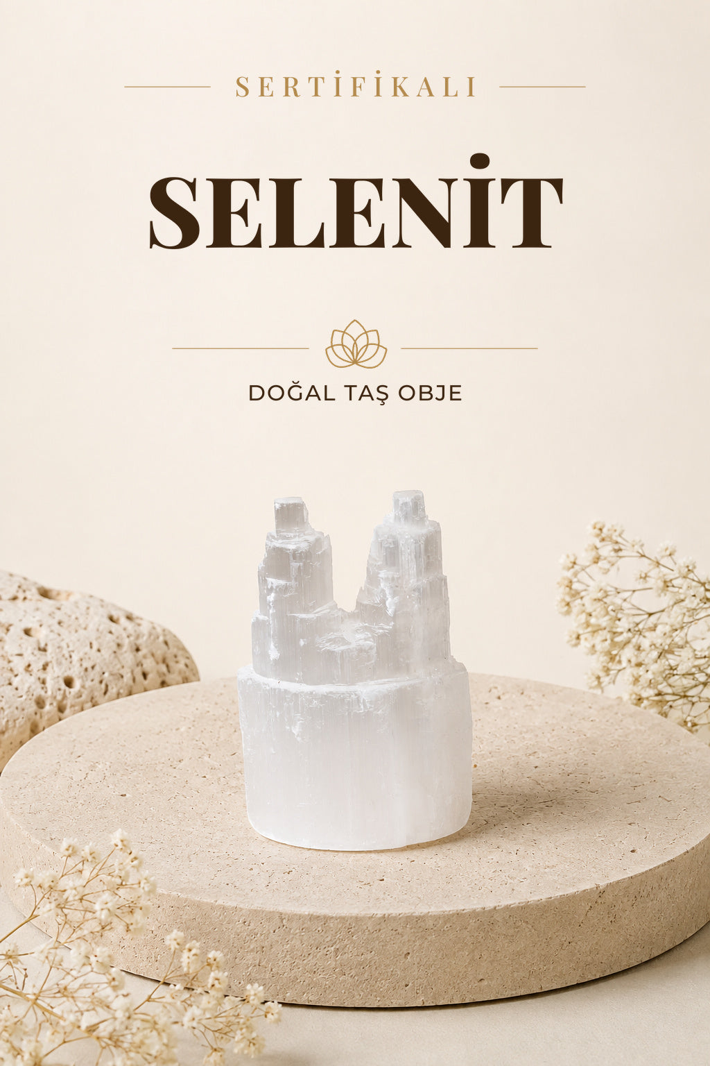 SERTİFİKALI Selenit Doğal Taş Obje ODT073