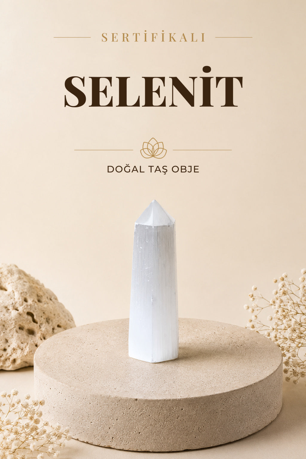 SERTİFİKALI Selenit Doğal Taş Obje ODT072
