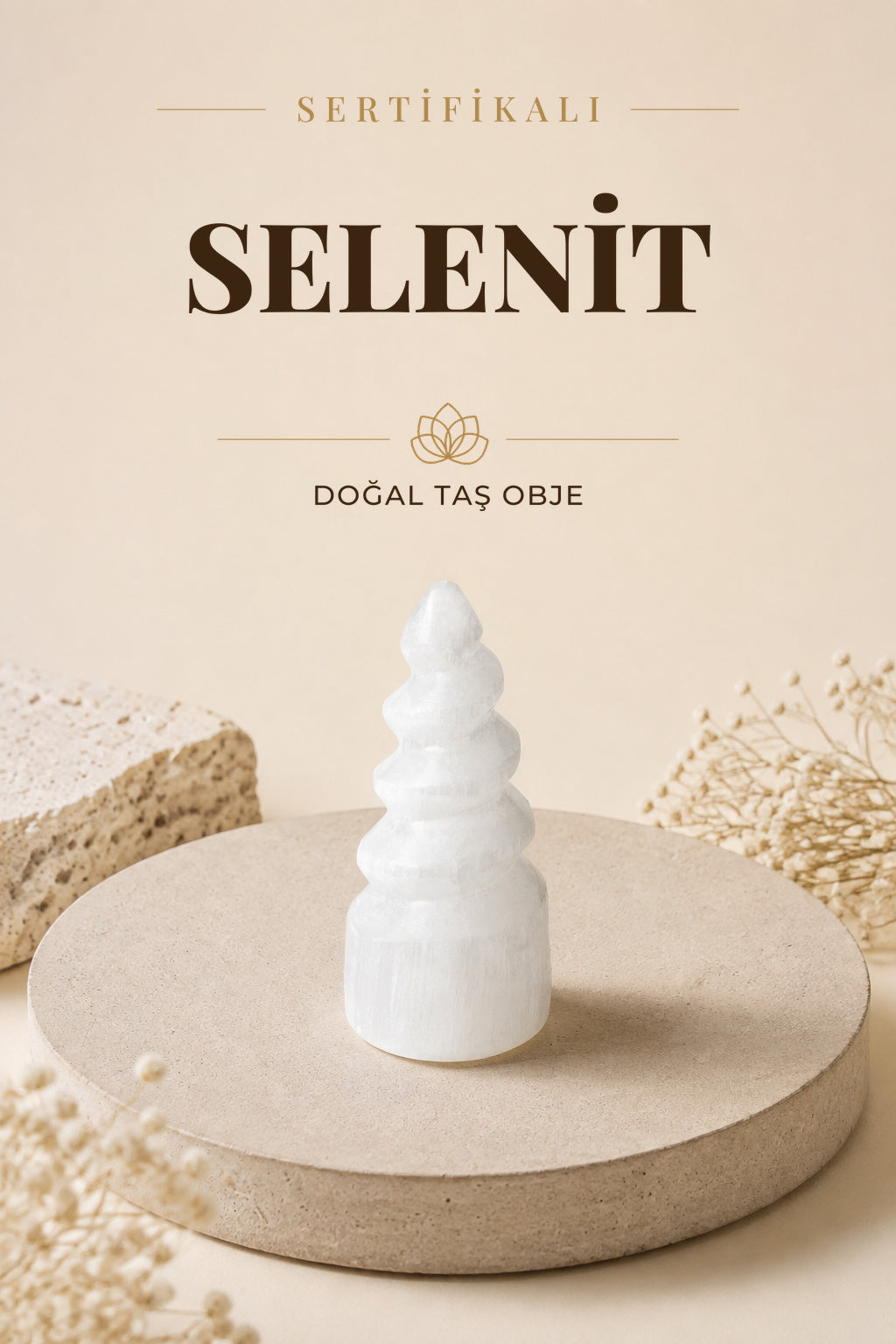 SERTİFİKALI Selenit Spiral Doğal Taş Obje STK:ODT070