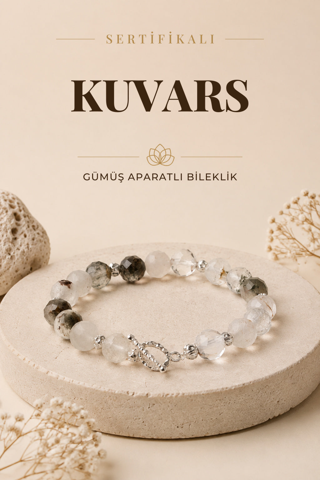 Sertifikalı Golden Kuvars Doğal Taş 925 Ayar Gümüş Aparatlı Bileklik ODT106