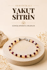 Sertifikalı Yakut-Sitrin Doğal Taş 925 Ayar Gümüş Aparatlı Bileklik ODT100