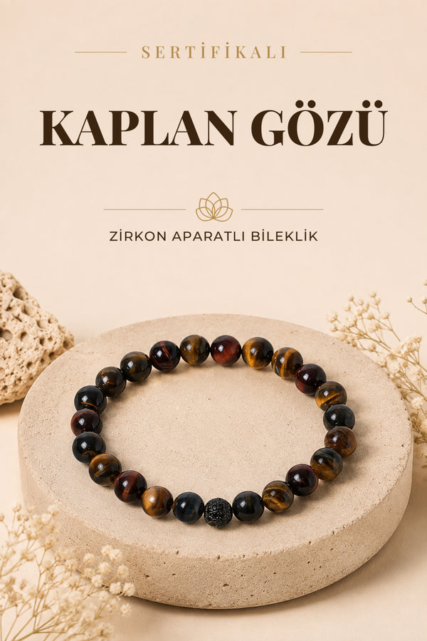 Sertifikalı Renkli Kaplan Gözü Doğal Taş Zirkon Aparatlı Bileklik ODT097