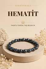 Sertifikalı Hematit Doğal Taş Fasetli Bileklik ODT066