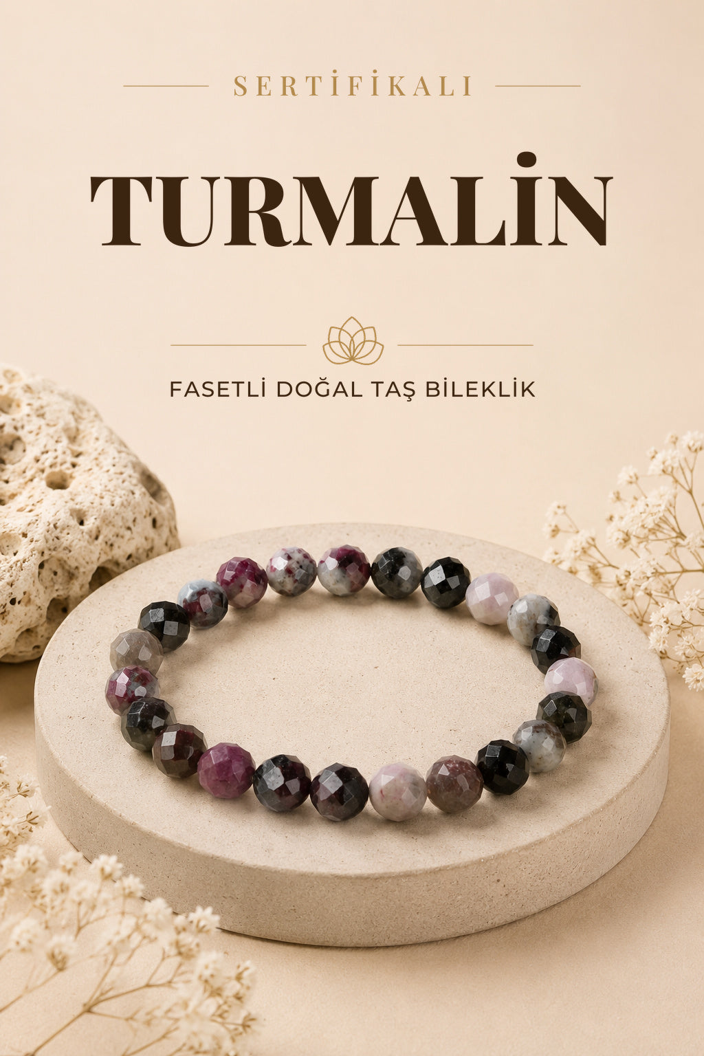 Sertifikalı Renkli Turmalin Doğal Taş Fasetli Bileklik ODT065