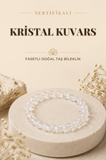 Sertifikalı Kristal Kuvars Doğal Taş Fasetli Bileklik ODT063