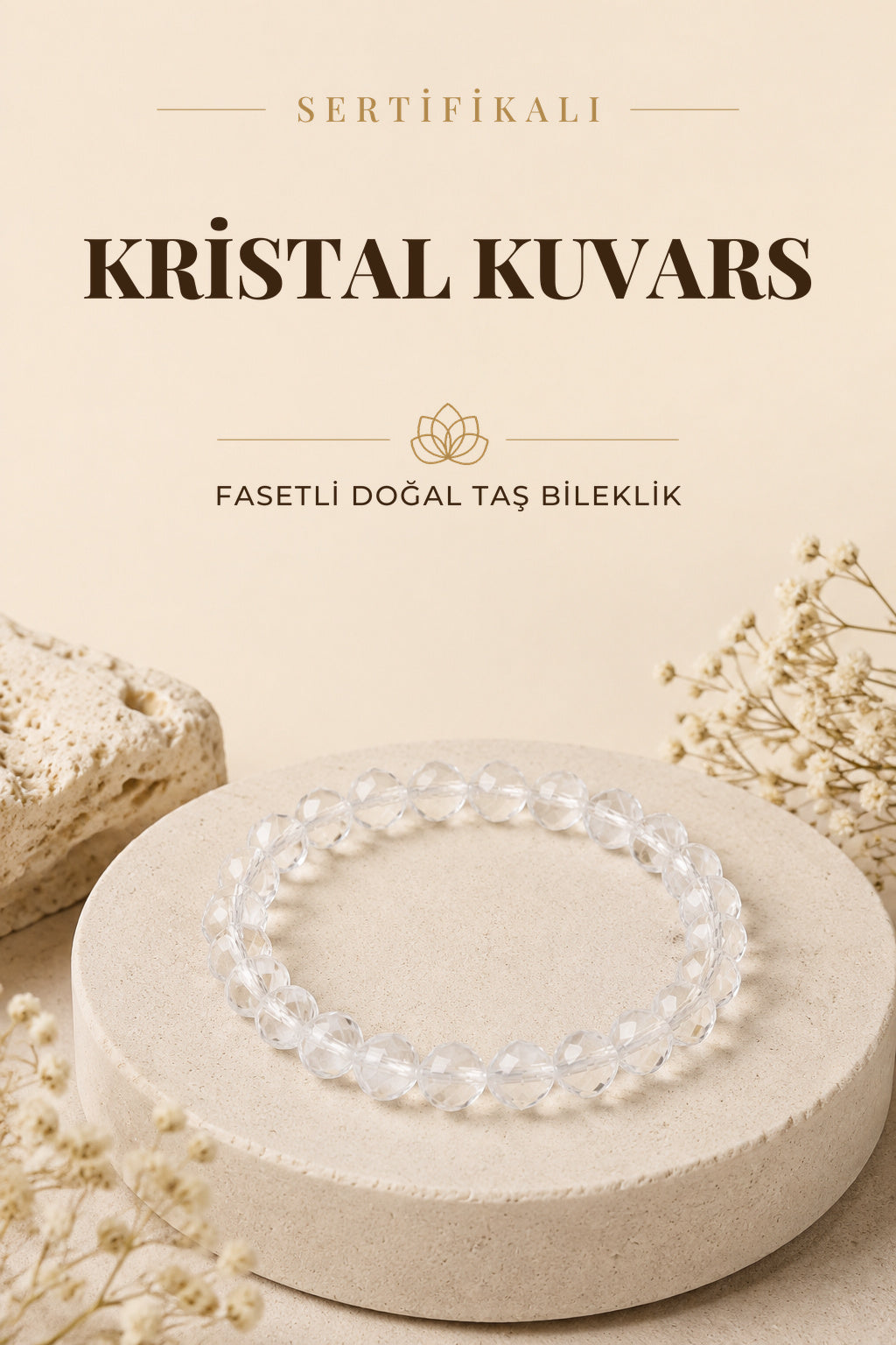 Sertifikalı Kristal Kuvars Doğal Taş Fasetli Bileklik ODT063