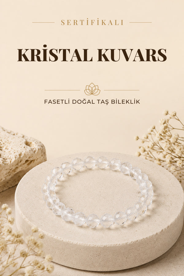 Sertifikalı Kristal Kuvars Doğal Taş Fasetli Bileklik ODT063