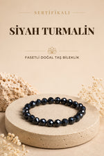 Sertifikalı Siyah Turmalin Doğal Taş Fasetli Bileklik ODT062