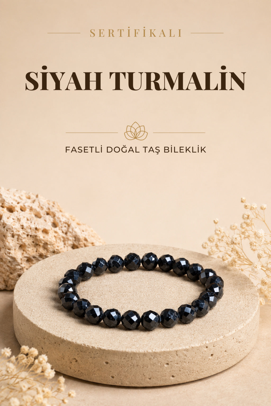 Sertifikalı Siyah Turmalin Doğal Taş Fasetli Bileklik ODT062