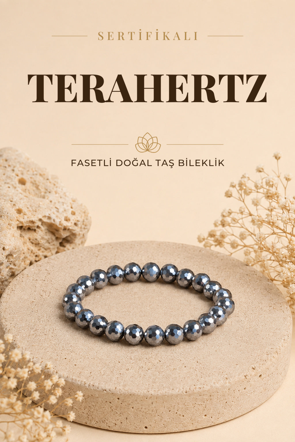 Sertifikalı Terahertz Doğal Taş Fasetli Bileklik ODT061