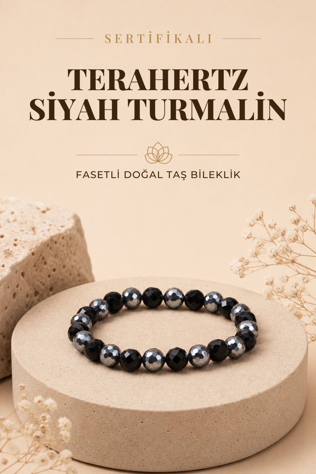 Sertifikalı Terahertz-Siyah Turmalin Doğal Taş Fasetli Bileklik ODT060