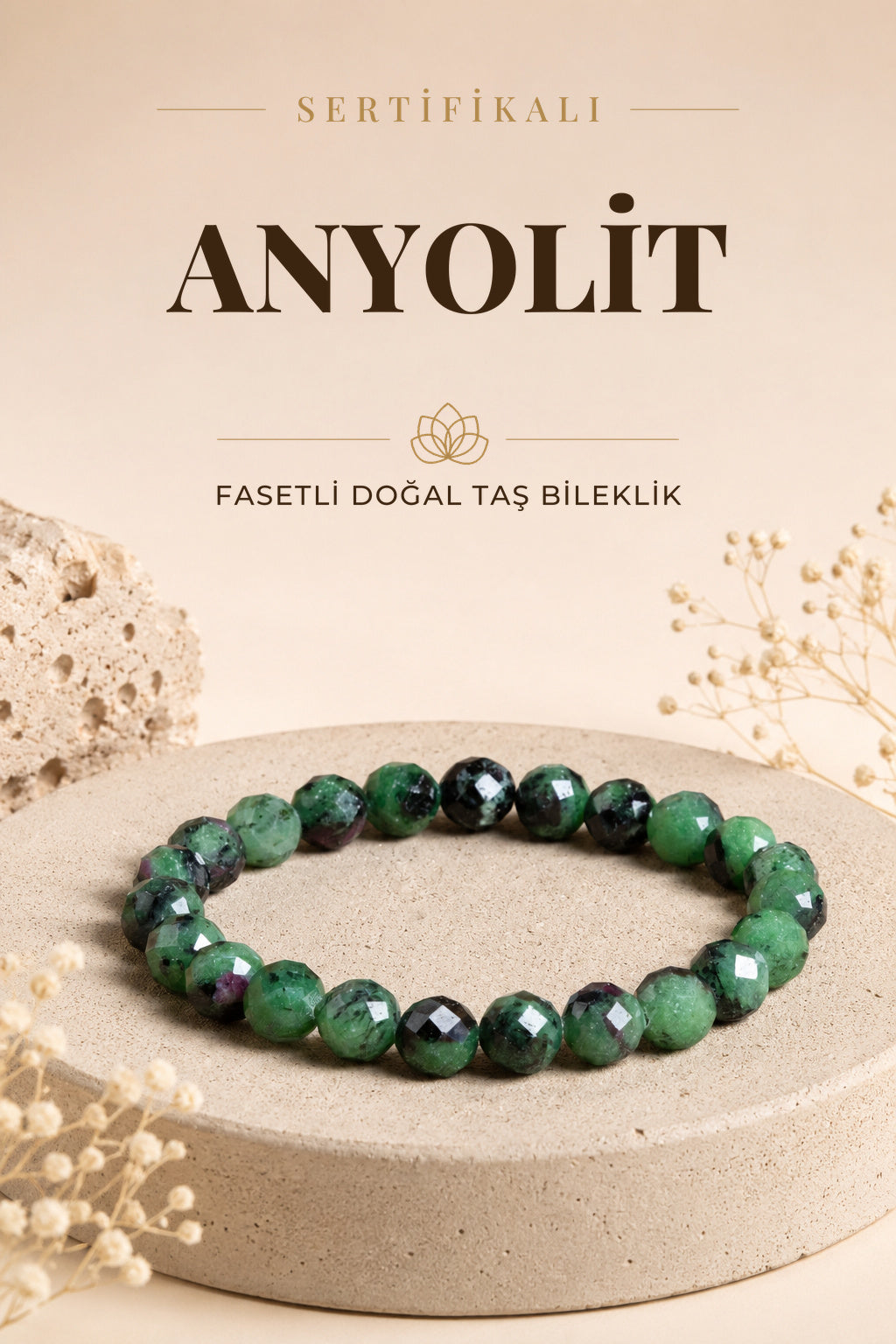 Sertifikalı Anyolit Doğal Taş Fasetli Bileklik ODT057