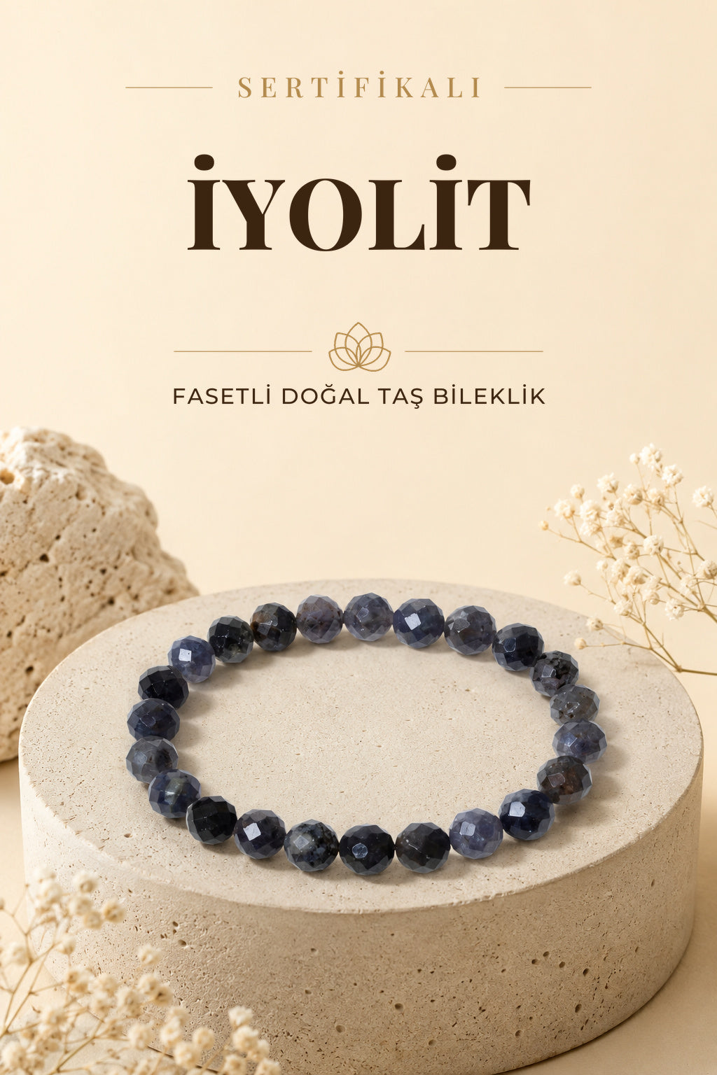 Sertifikalı İyolit Doğal Taş Fasetli Bileklik ODT056