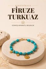 Sertifikalı Firuze(Turkuaz) Doğal Taş Naturel Kesim Gümüş Aparatlı Bileklik ODT052
