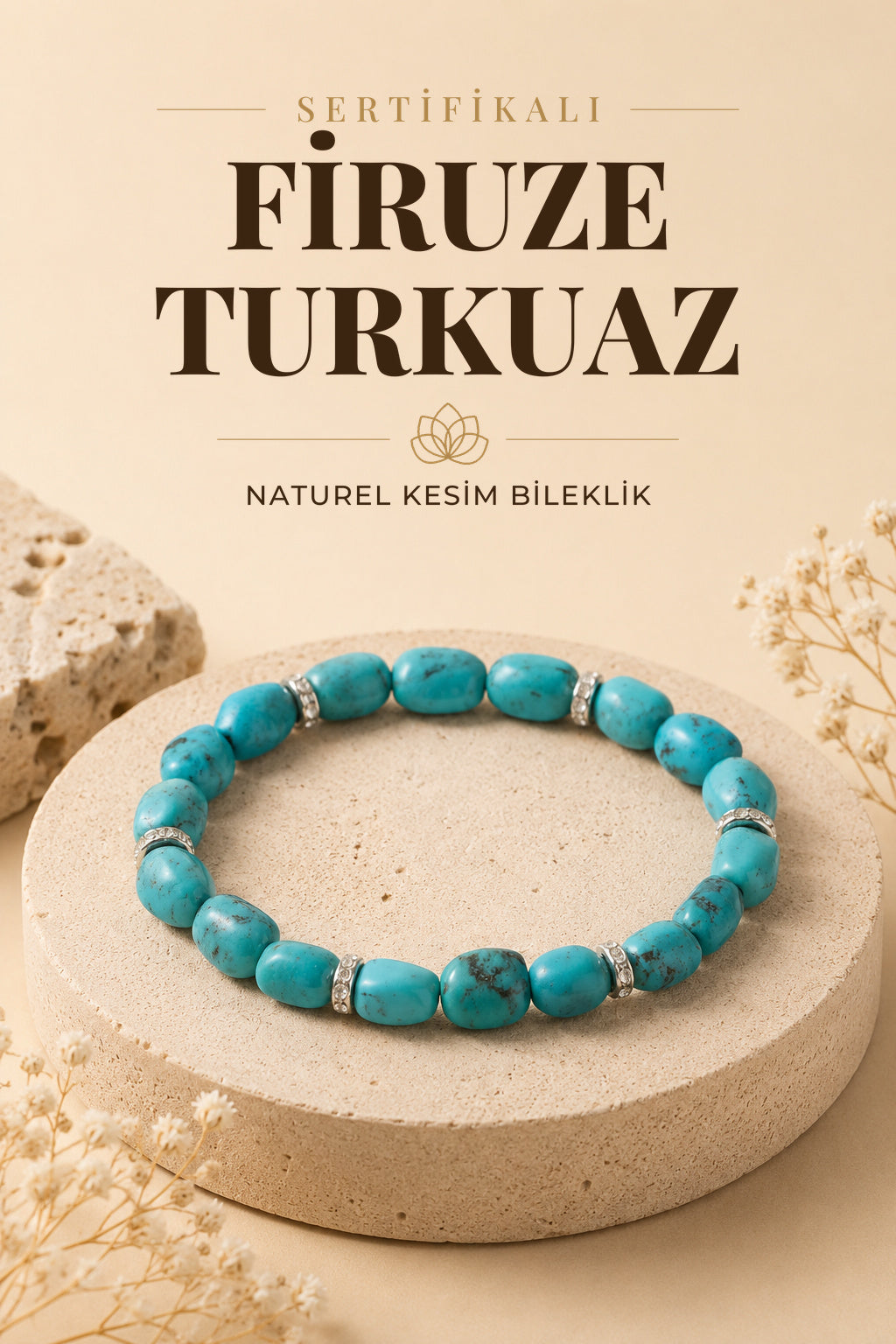 Sertifikalı Firuze(Turkuaz) Doğal Taş Naturel Kesim Bileklik ODT043