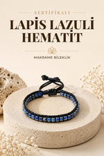 Sertifikalı Lapis Lazuli-Hematit Doğal Taş Makrome Bileklik ODT041