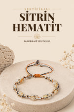 Sertifikalı Sitrin-Hematit Doğal Taş Makrome Bileklik ODT036