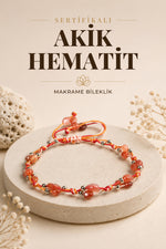 Sertifikalı Akik-Hematit Doğal Taş Makrome Bileklik ODT033