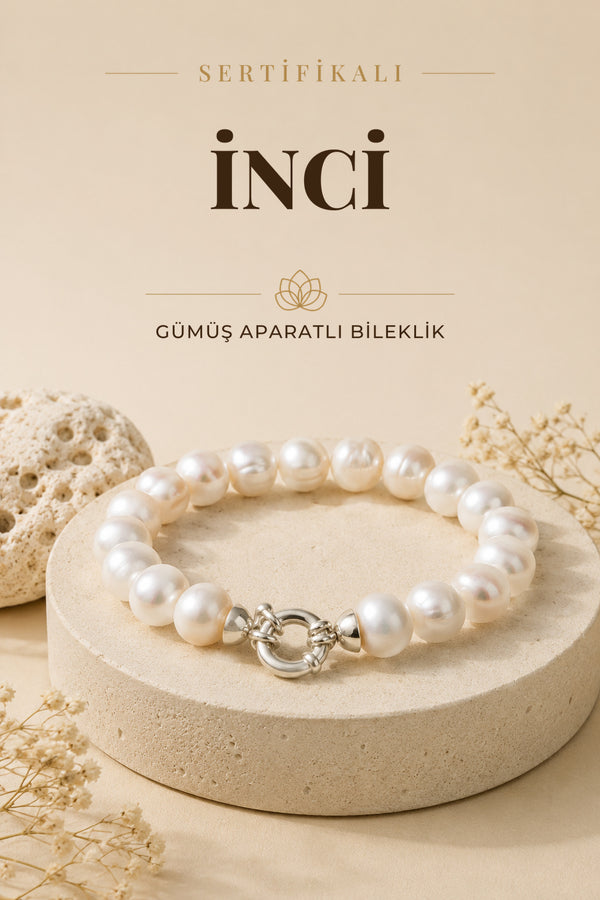 Sertifikalı Doğal Taş İnci Altın Kaplama Gümüş Aparatlı Bileklik ODT002