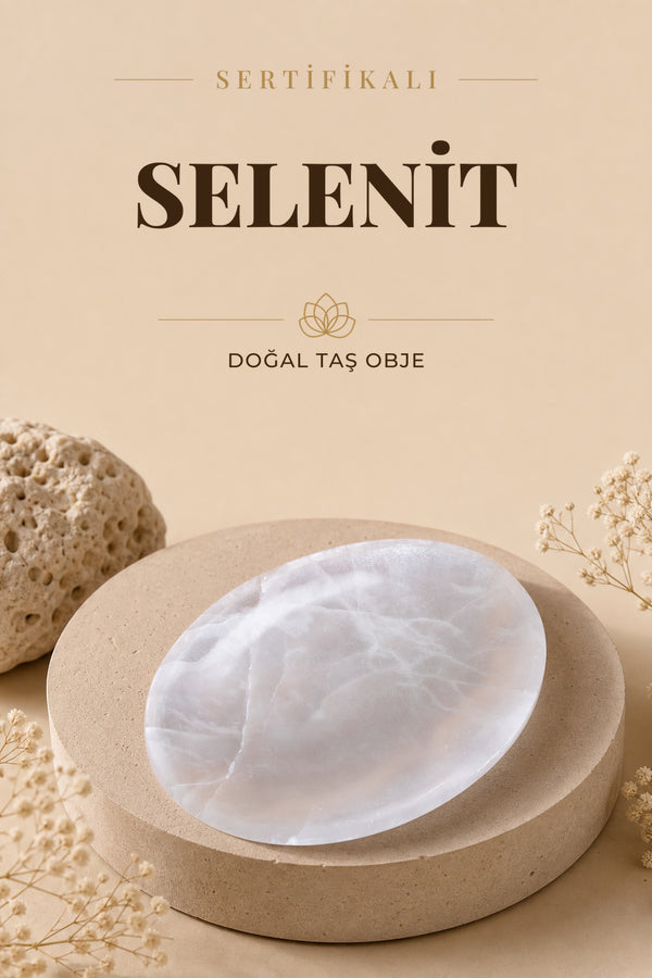 Sertifikalı Selenit Doğal Taş Elips Tabak No:7 P085