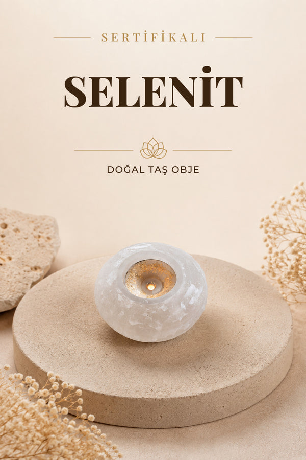 Sertifikalı Selenit Doğal Taş Dekorafit Mumluk P079