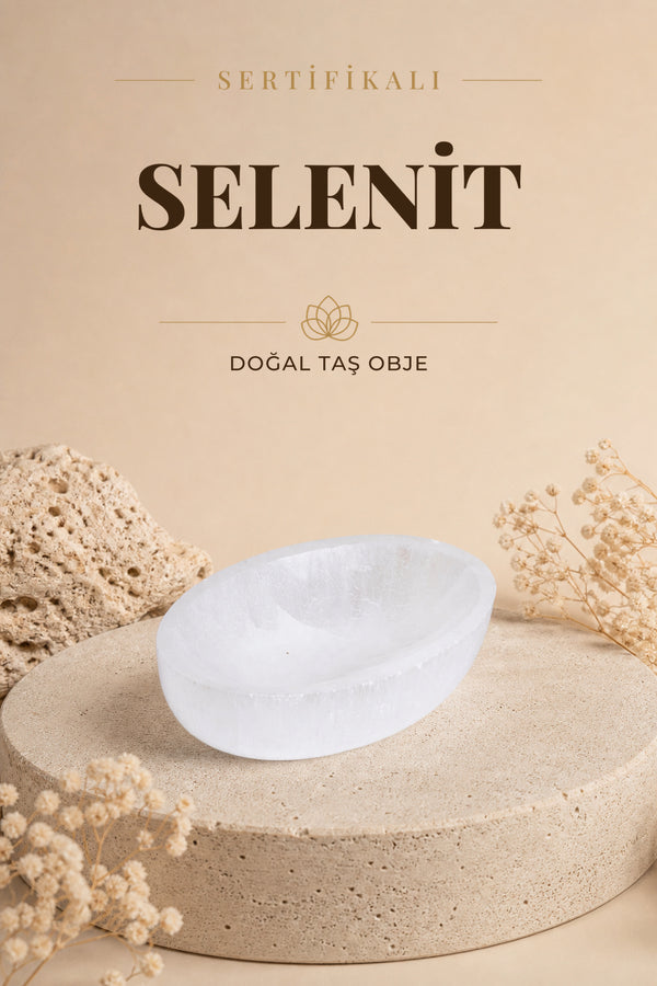 Sertifikalı Selenit Doğal Taş Elips Tabak No:6 P078