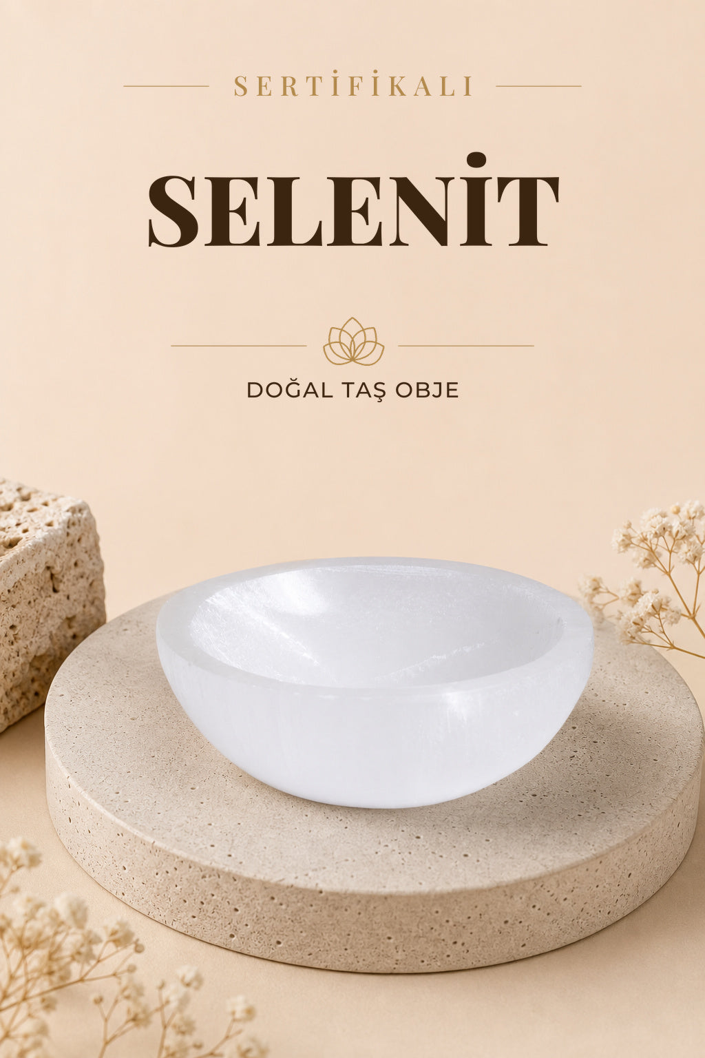 Sertifikalı Selenit Doğal Taş Elips Tabak No:2 P074