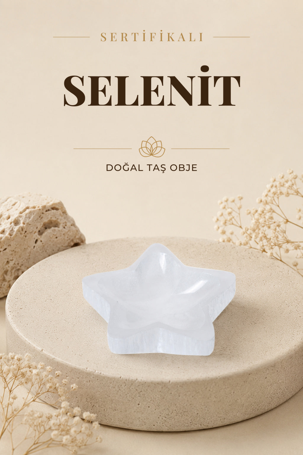 Sertifikalı Selenit Doğal Taş Yıldız Tabak P067