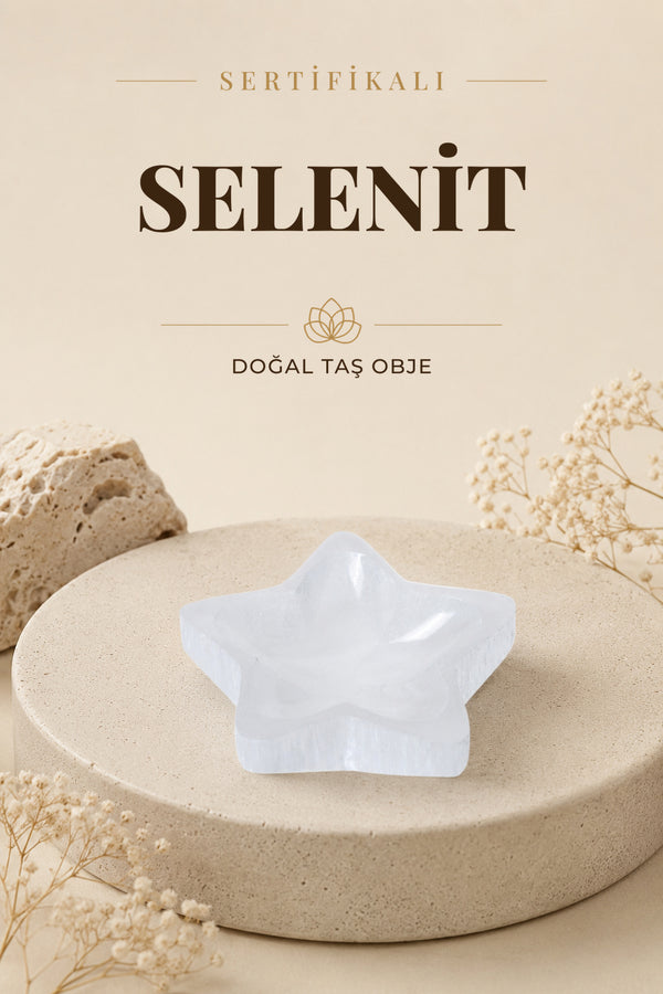 Sertifikalı Selenit Doğal Taş Yıldız Tabak P067