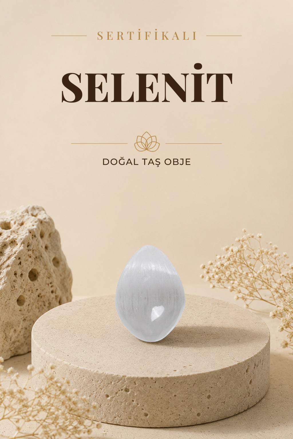 Sertifikalı Selenit Doğal Taş Yumurta P066