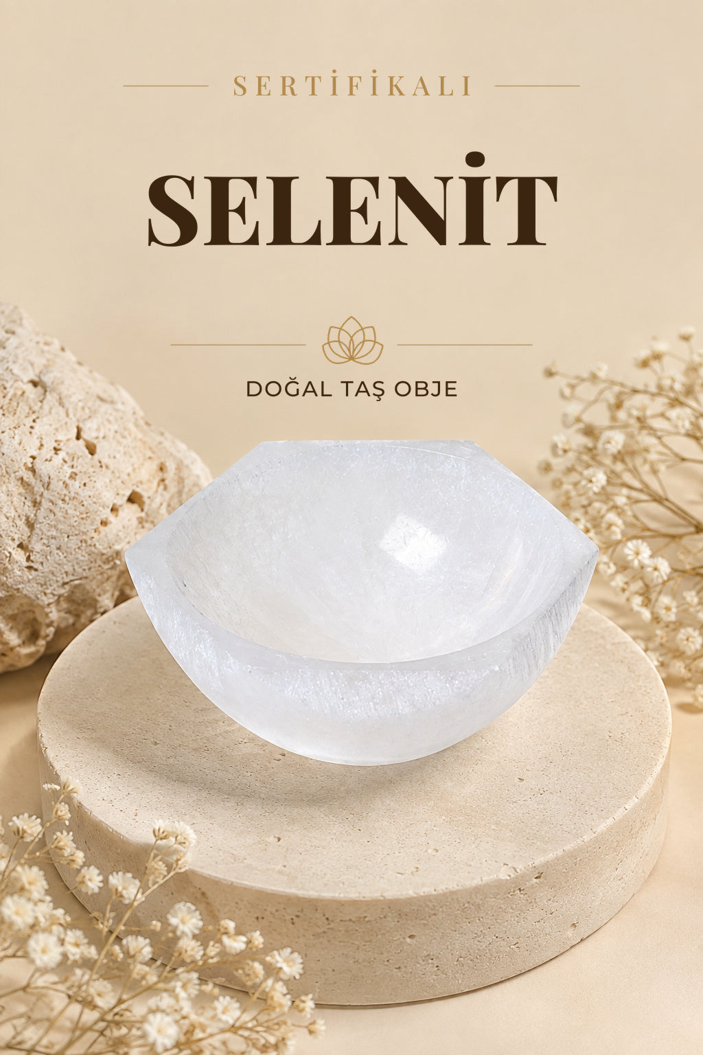 Sertifikalı Selenit Doğal Taş Altıgen Tabak P065