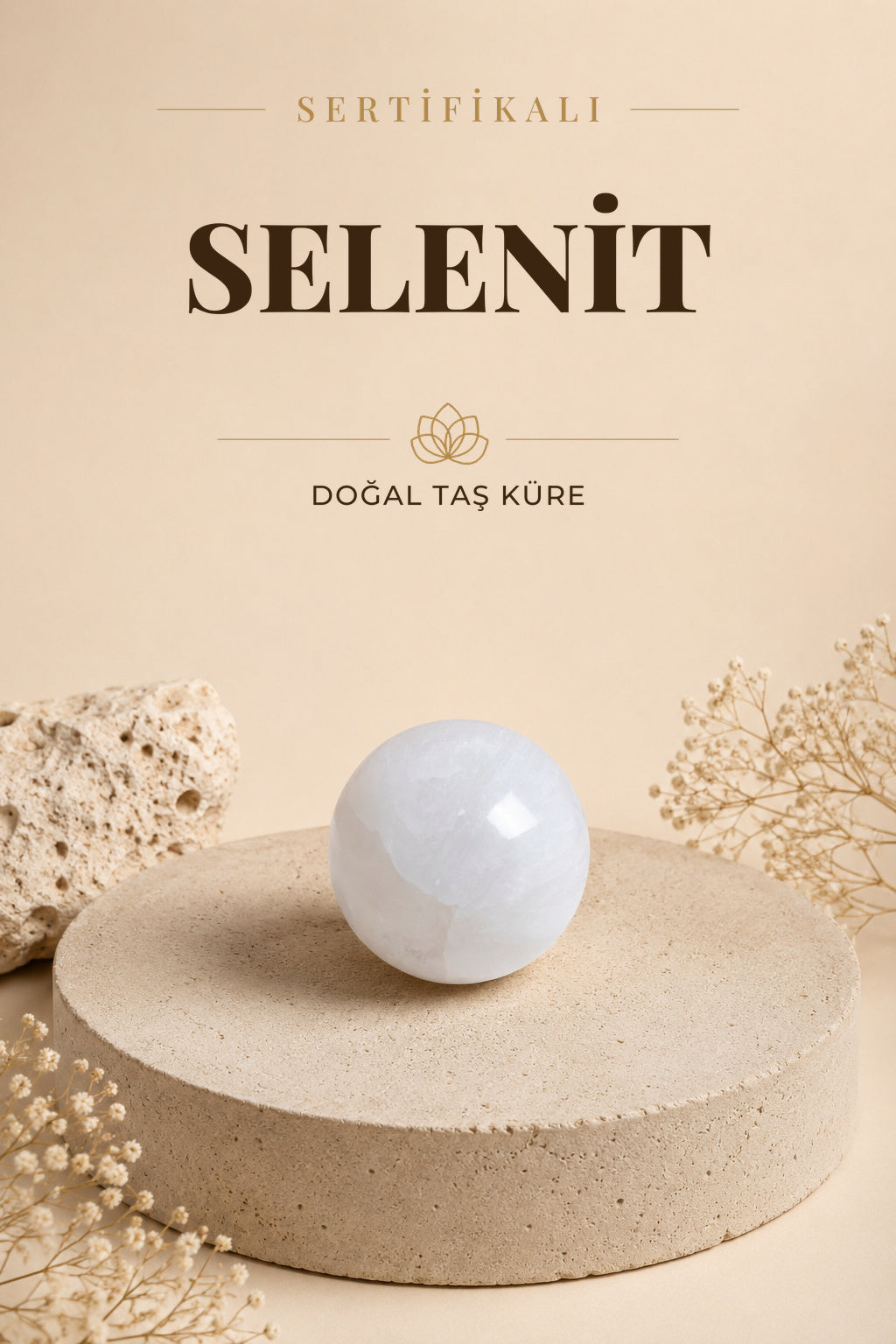 Sertifikalı Selenit Doğal Taş Küre No:1 P064