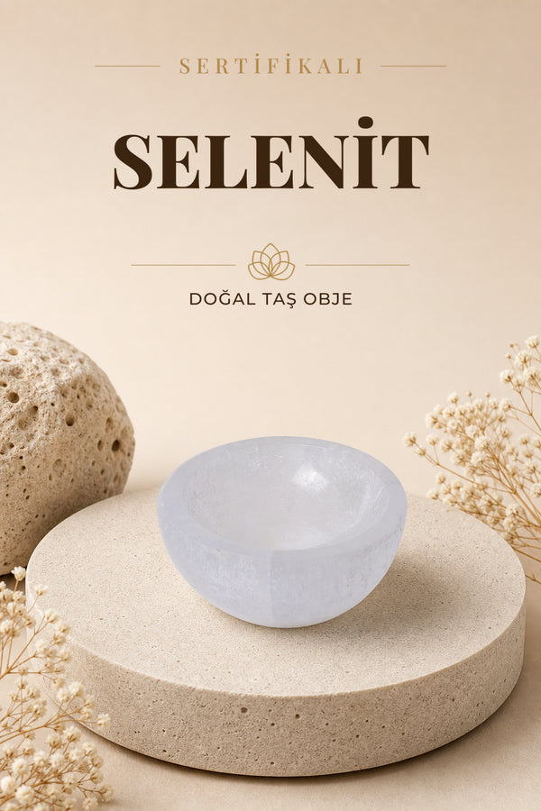 Sertifikalı Selenit Doğal Taş Yuvarlak Tabak No:3 P062