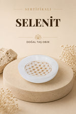 Sertifikalı Selenit Altın İşlemeli Doğal Taş Tabak P056