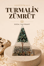 Sertifikalı Turmalin-Zümrüt Doğal Taş Piramit P035