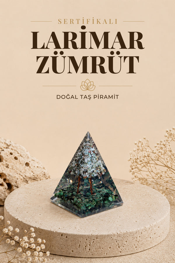 Sertifikalı Larimar-Zümrüt Doğal Taş Piramit P030