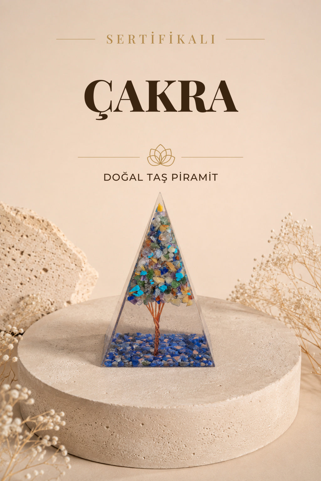 Sertifikalı Lapiz Lazuli& Çakra Doğal Taş Piramit P028