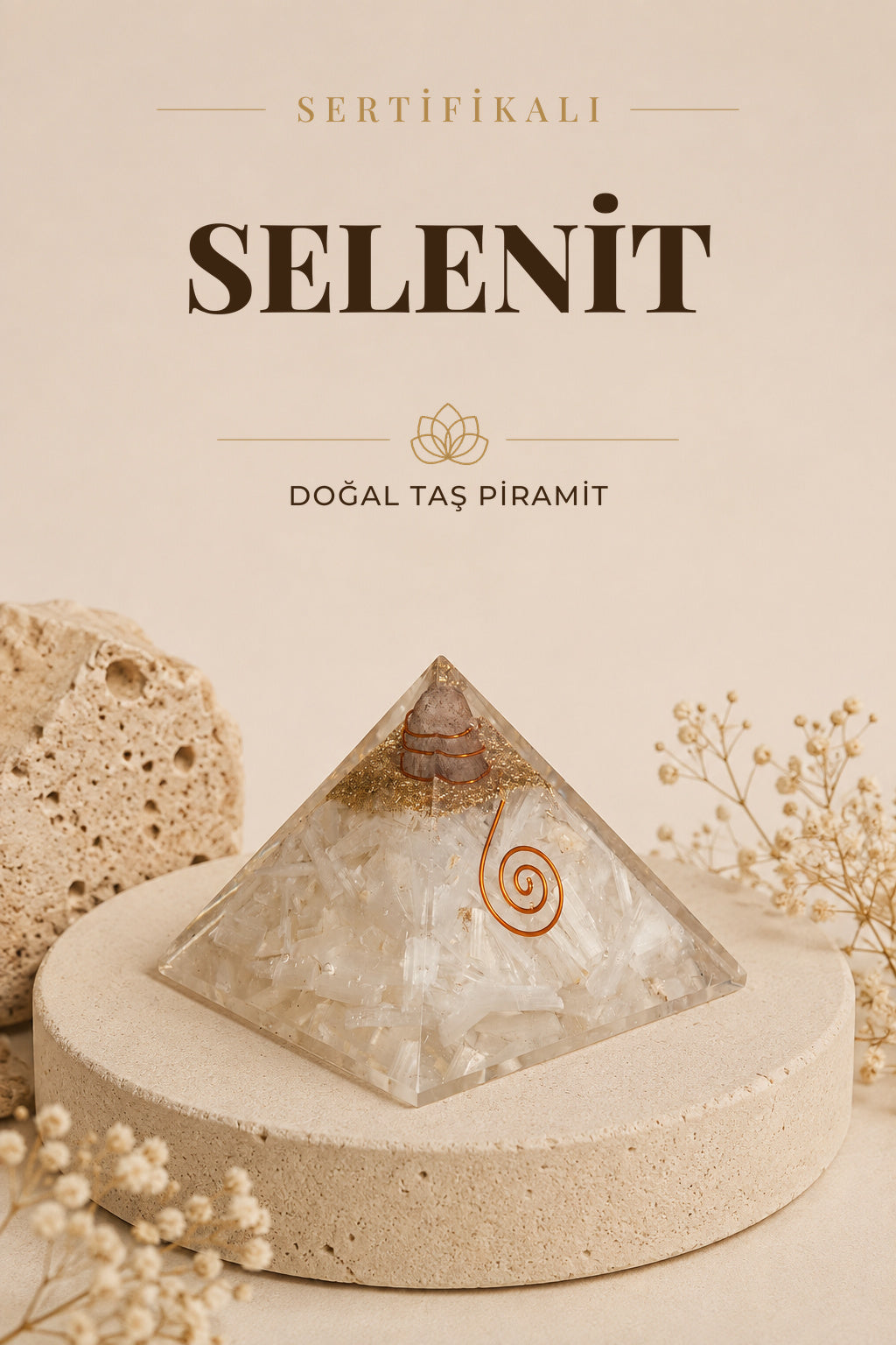 Sertifikalı Selenit Doğal Taş Piramit No:2 P023