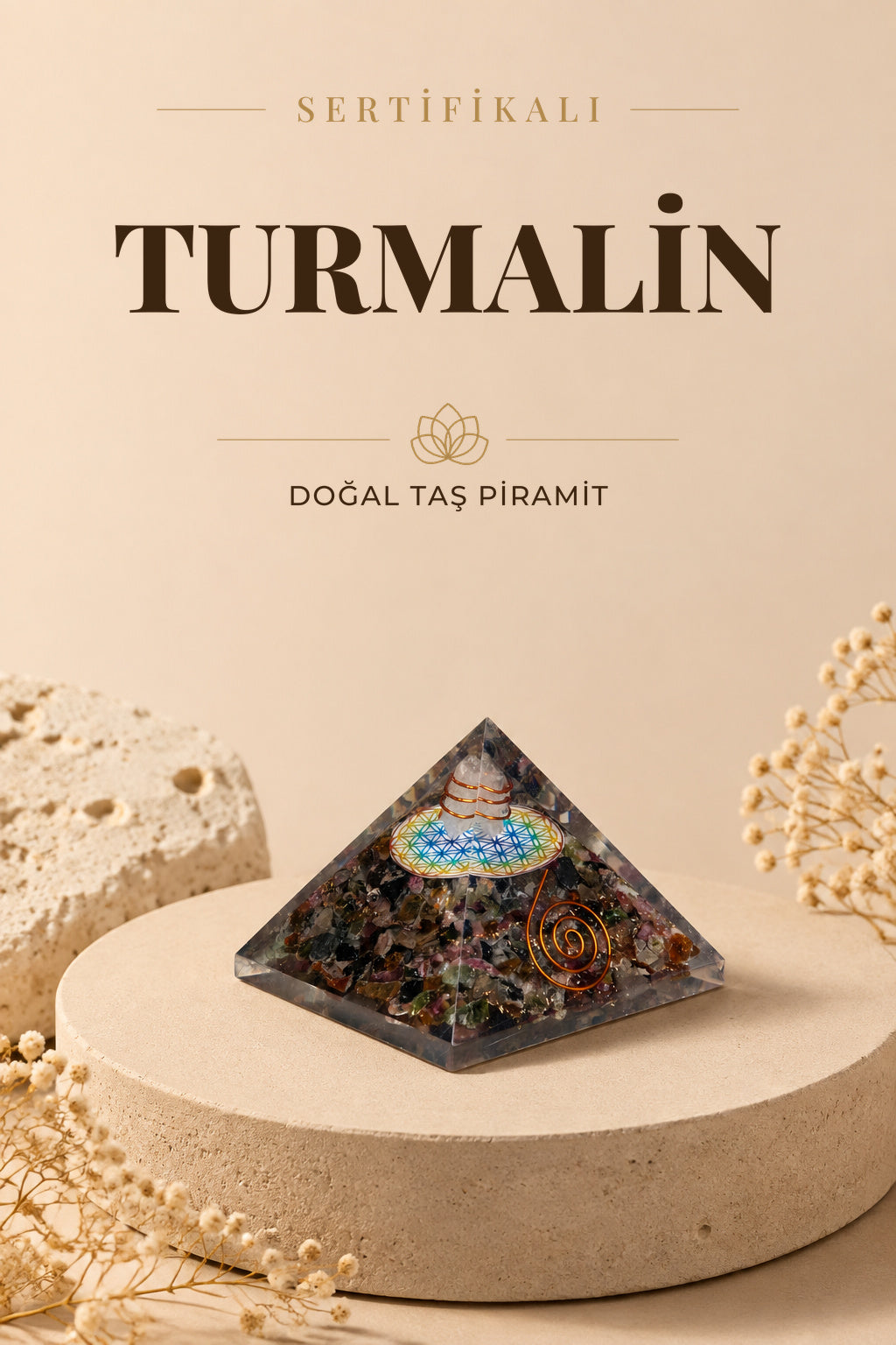 Sertifikalı Turmalin Doğal Taş Piramit No:3 P021