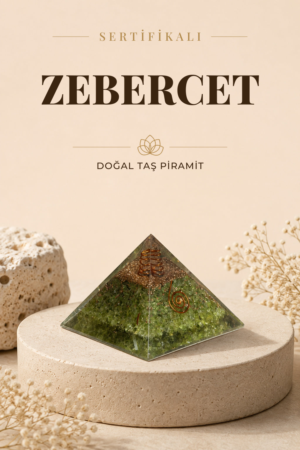Sertifikalı Zebercet Doğal Taş Piramit No:2 P020